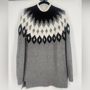 NEW Loft Large Nordic Knit Sweater Crewneck Long Gray Black NWT ski winter snow